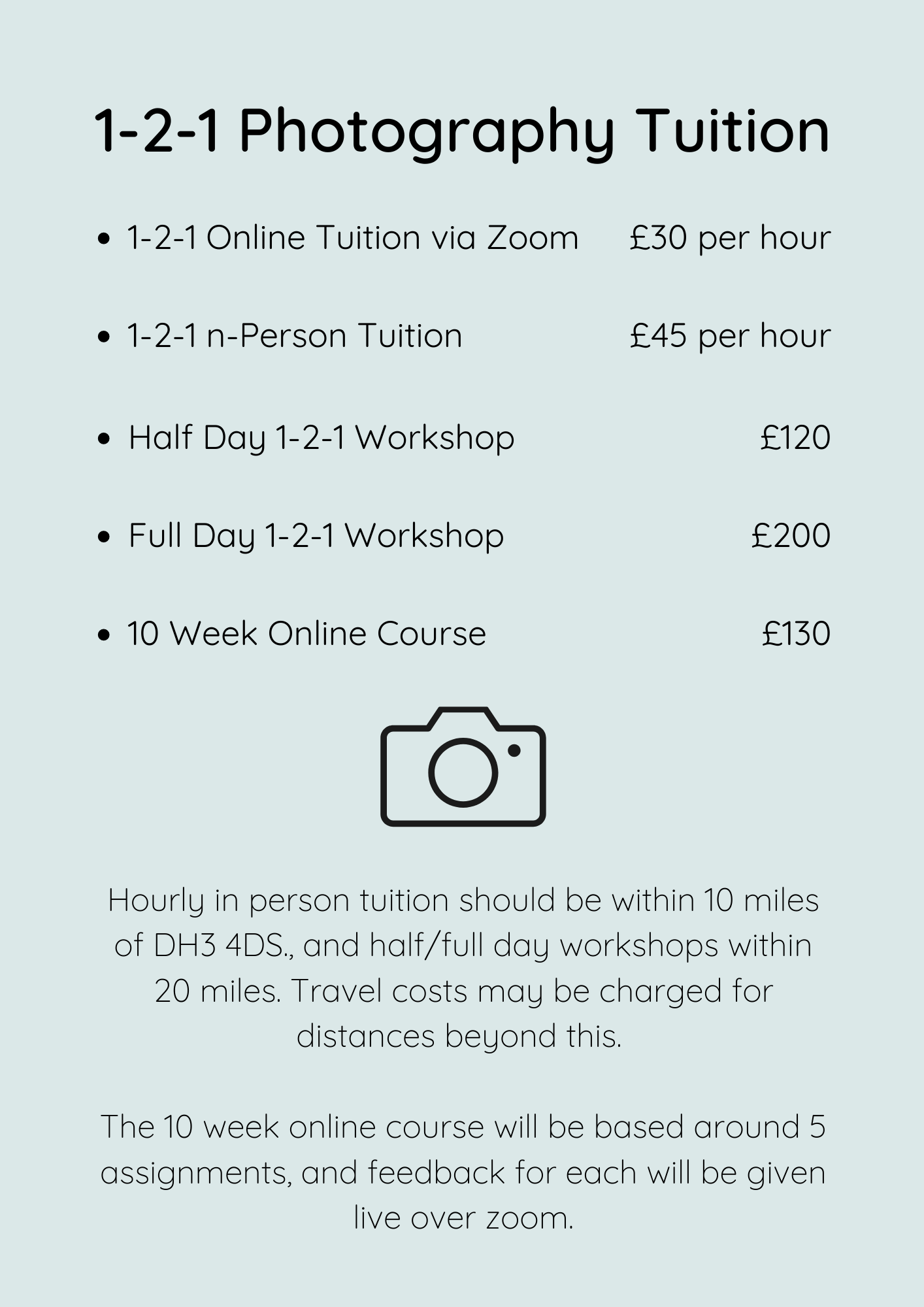 photography tuition price list