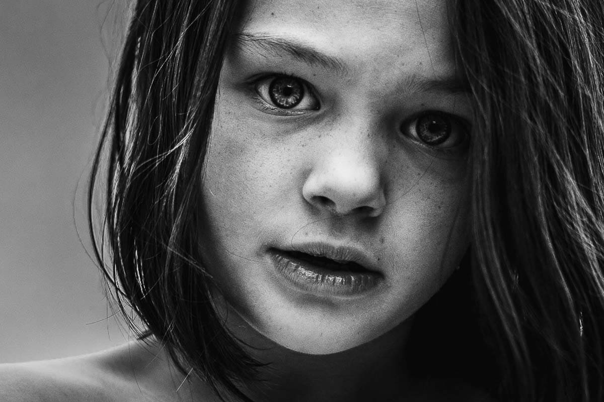 black and white portrait of a child